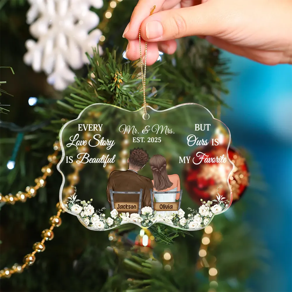 Gift For Couples,Gift For Women,Gift For Men,Gift For Husband,Gift For Wife,Christmas,Love - Every Love Story Is Beautiful - Personalized Medallion Acrylic Ornament