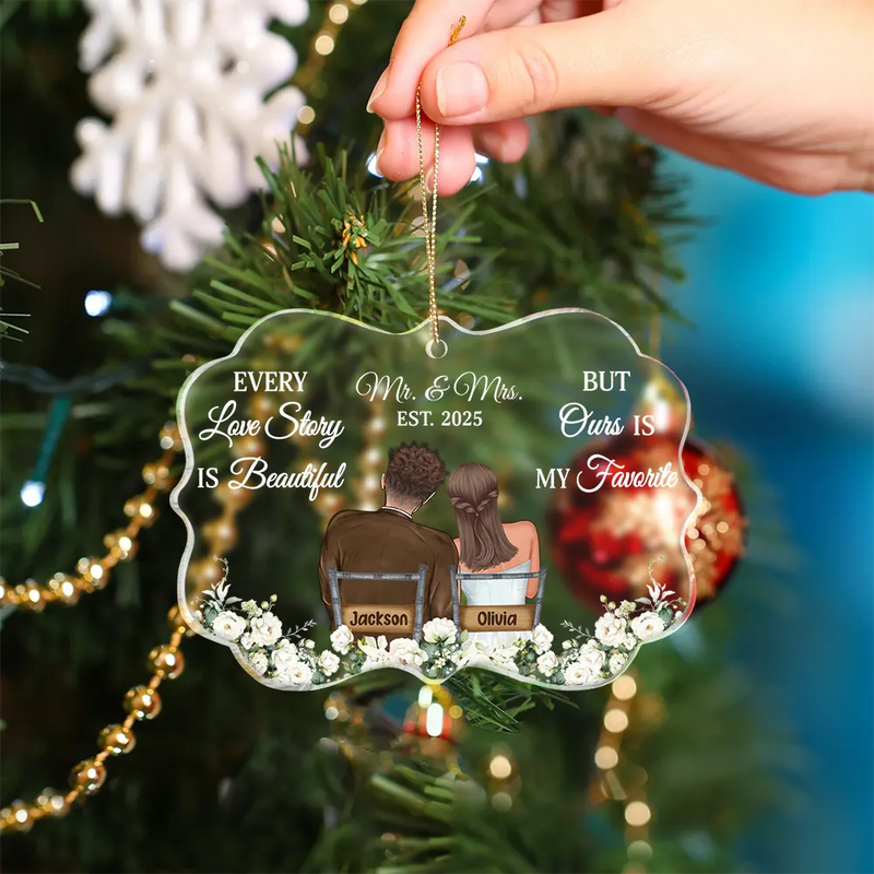 Gift For Couples,Gift For Women,Gift For Men,Gift For Husband,Gift For Wife,Christmas,Love - Every Love Story Is Beautiful - Personalized Medallion Acrylic Ornament