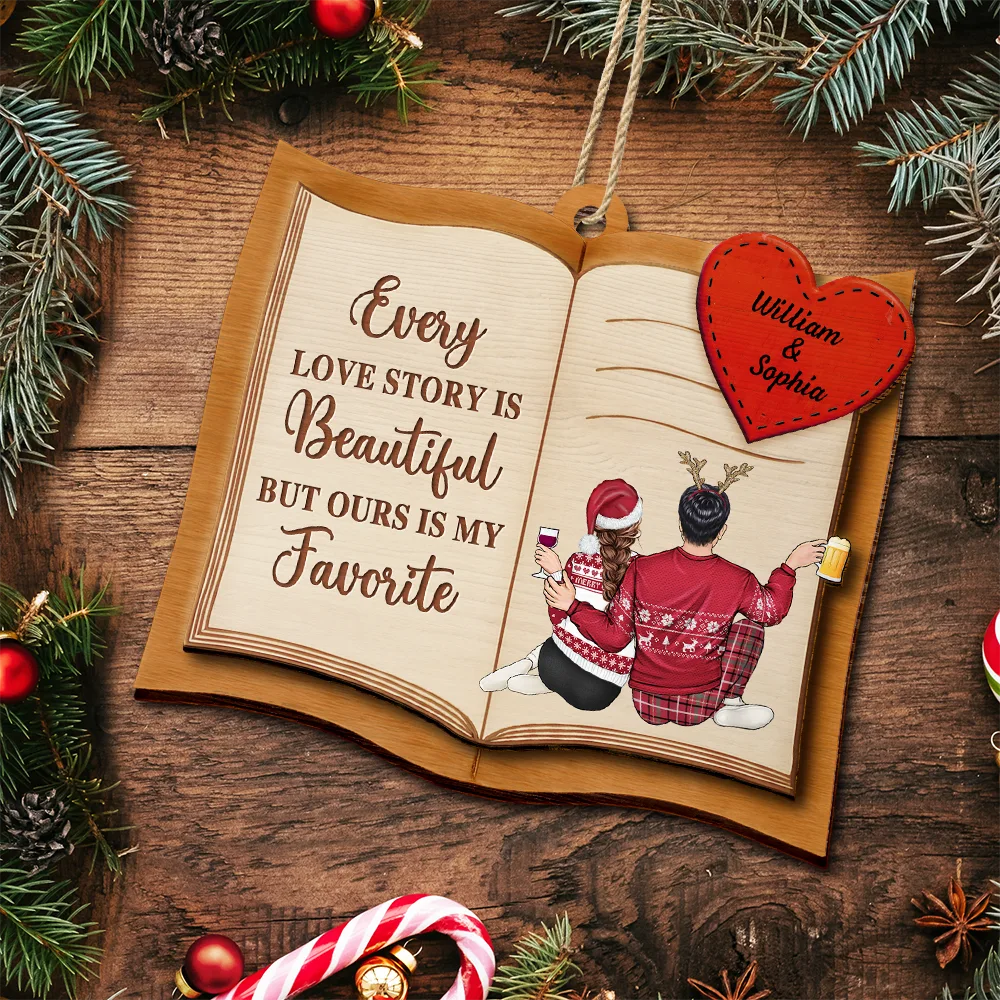 Gift For Couples,Gift For Husband,Gift For Wife,Gift For Boyfriend,Gift For Girlfriend,Christmas,Happy - Every Love Story Is Beautiful Couple - Personalized 2-Layered Wooden Ornament