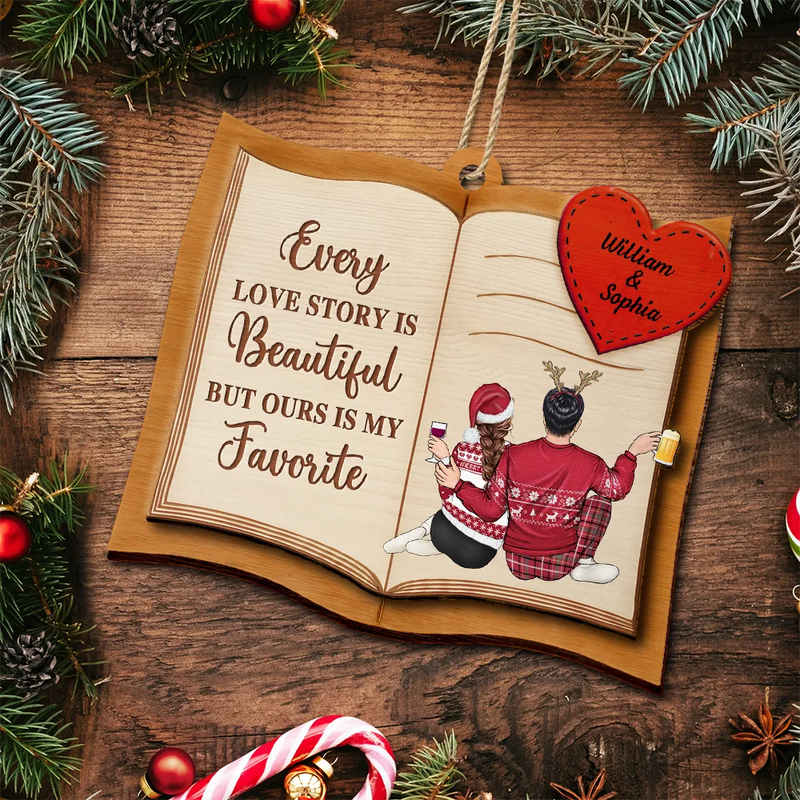 Gift For Couples,Gift For Husband,Gift For Wife,Gift For Boyfriend,Gift For Girlfriend,Christmas,Happy - Every Love Story Is Beautiful Couple - Personalized 2-Layered Wooden Ornament