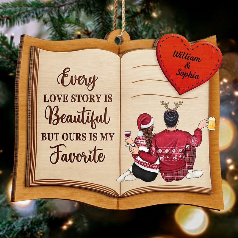 Gift For Couples,Gift For Husband,Gift For Wife,Gift For Boyfriend,Gift For Girlfriend,Christmas,Happy - Every Love Story Is Beautiful Couple - Personalized 2-Layered Wooden Ornament