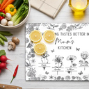 Gift For Mother,Cooking,Adorable,Icon - Everything Tastes Better In Mom Grandma Kitchen Toile Birth Flower - Personalized Cutting Board