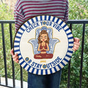 Gift For Yourself, Gift For Women, Yoga, Funny - Evil Eye Check Your Vibe - Personalized Wood Circle Sign