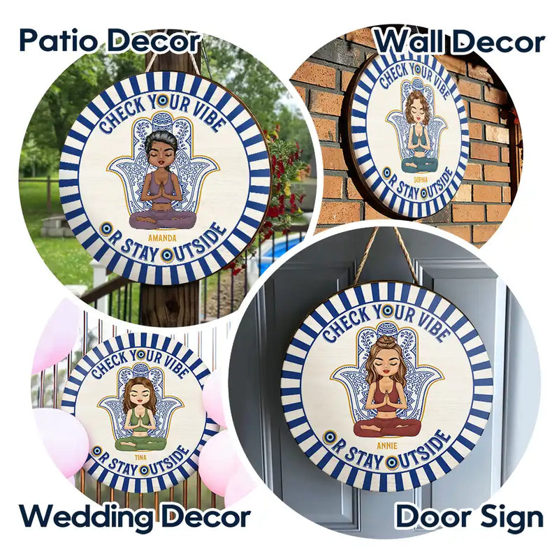 Gift For Yourself, Gift For Women, Yoga, Funny - Evil Eye Check Your Vibe - Personalized Wood Circle Sign