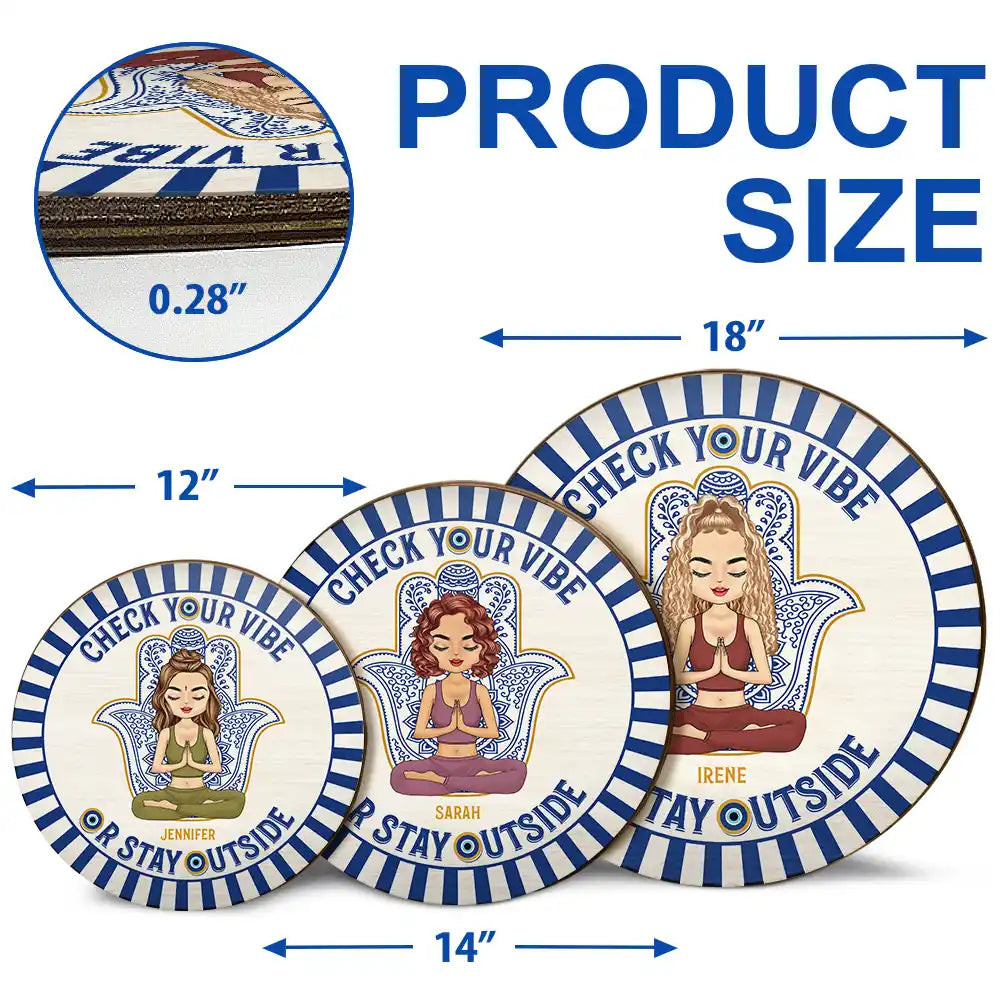 Gift For Yourself, Gift For Women, Yoga, Funny - Evil Eye Check Your Vibe - Personalized Wood Circle Sign