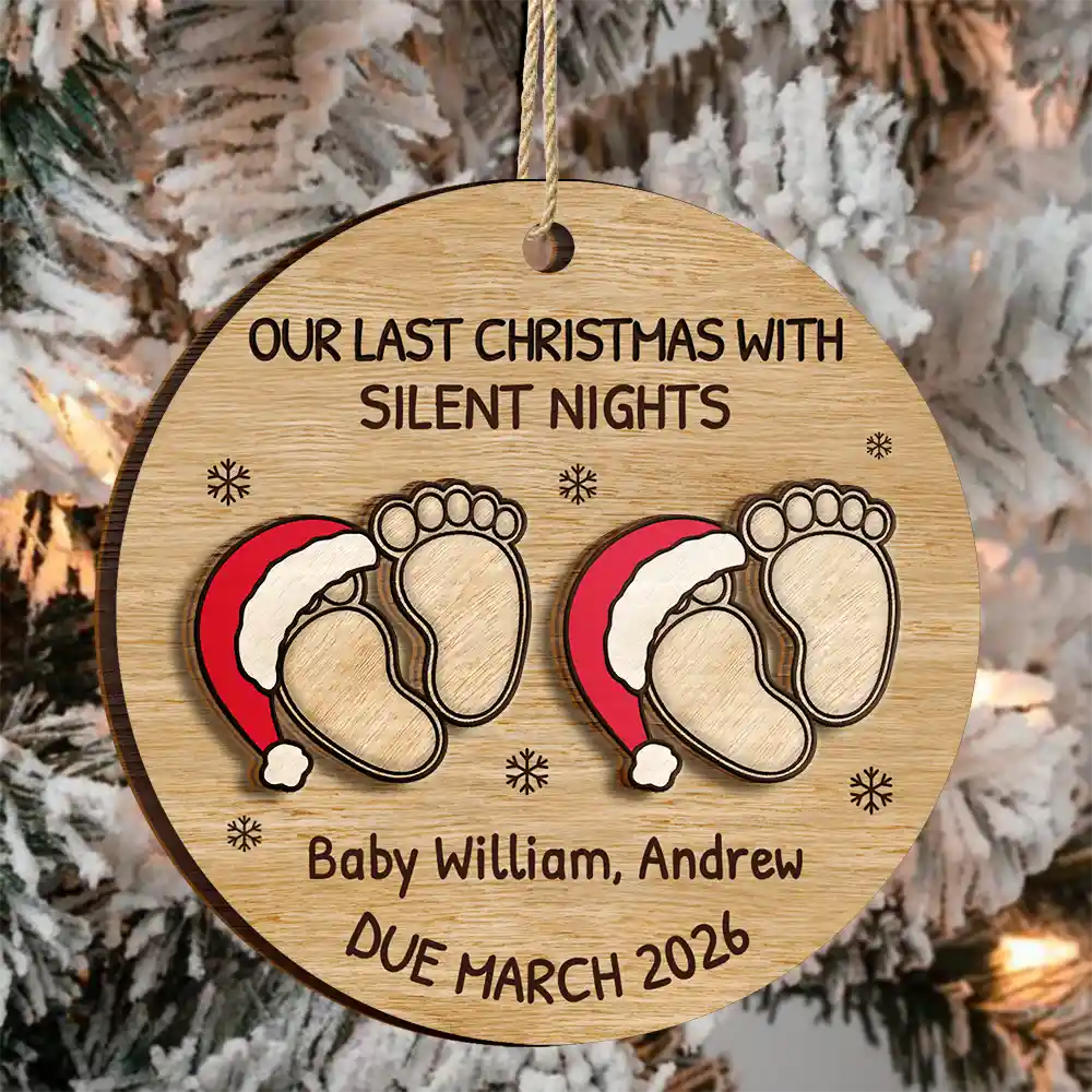 Christmas, New Dad, New baby, New Mom, Happy - Expecting Baby Last Christmas With Silent Night - Personalized 2-Layered Wooden Ornament