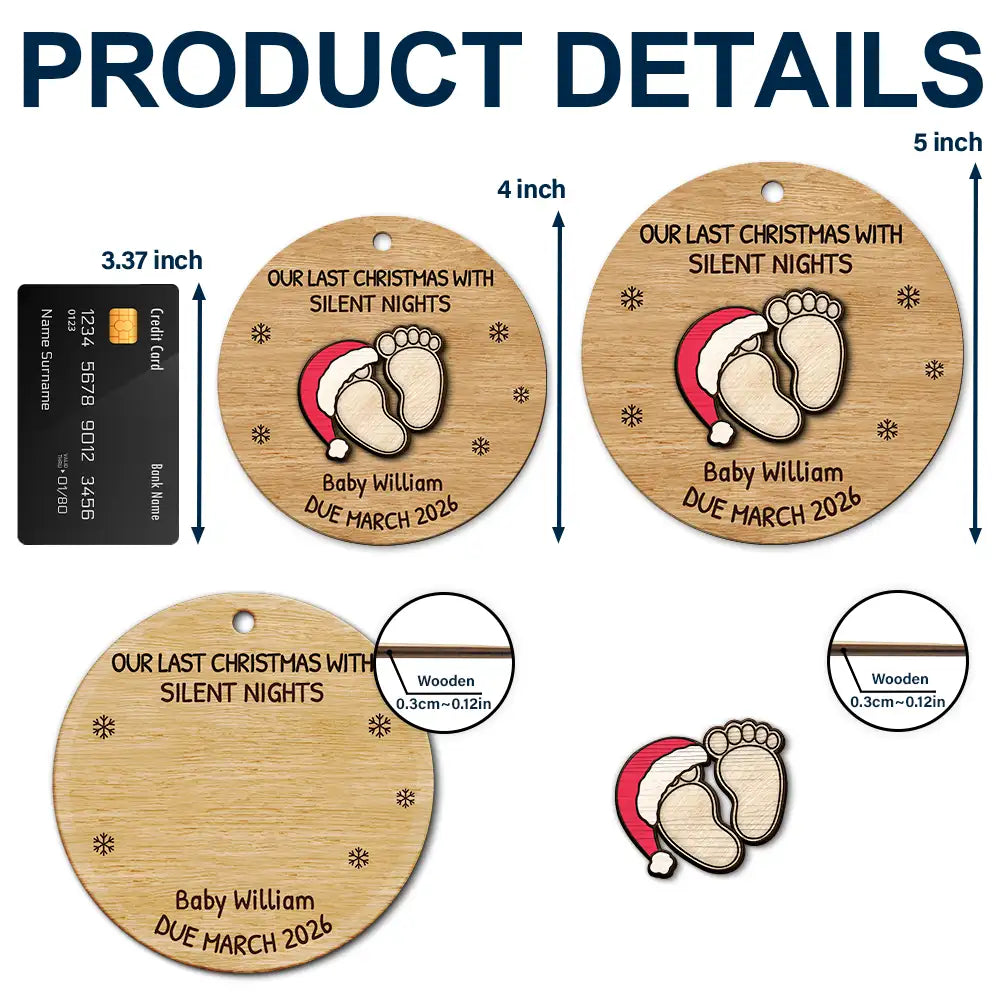 Christmas, New Dad, New baby, New Mom, Happy - Expecting Baby Last Christmas With Silent Night - Personalized 2-Layered Wooden Ornament