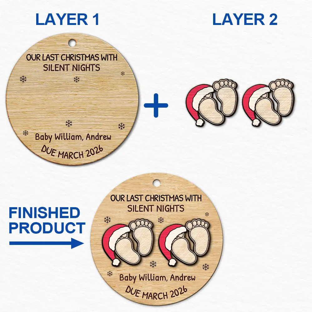 Christmas, New Dad, New baby, New Mom, Happy - Expecting Baby Last Christmas With Silent Night - Personalized 2-Layered Wooden Ornament