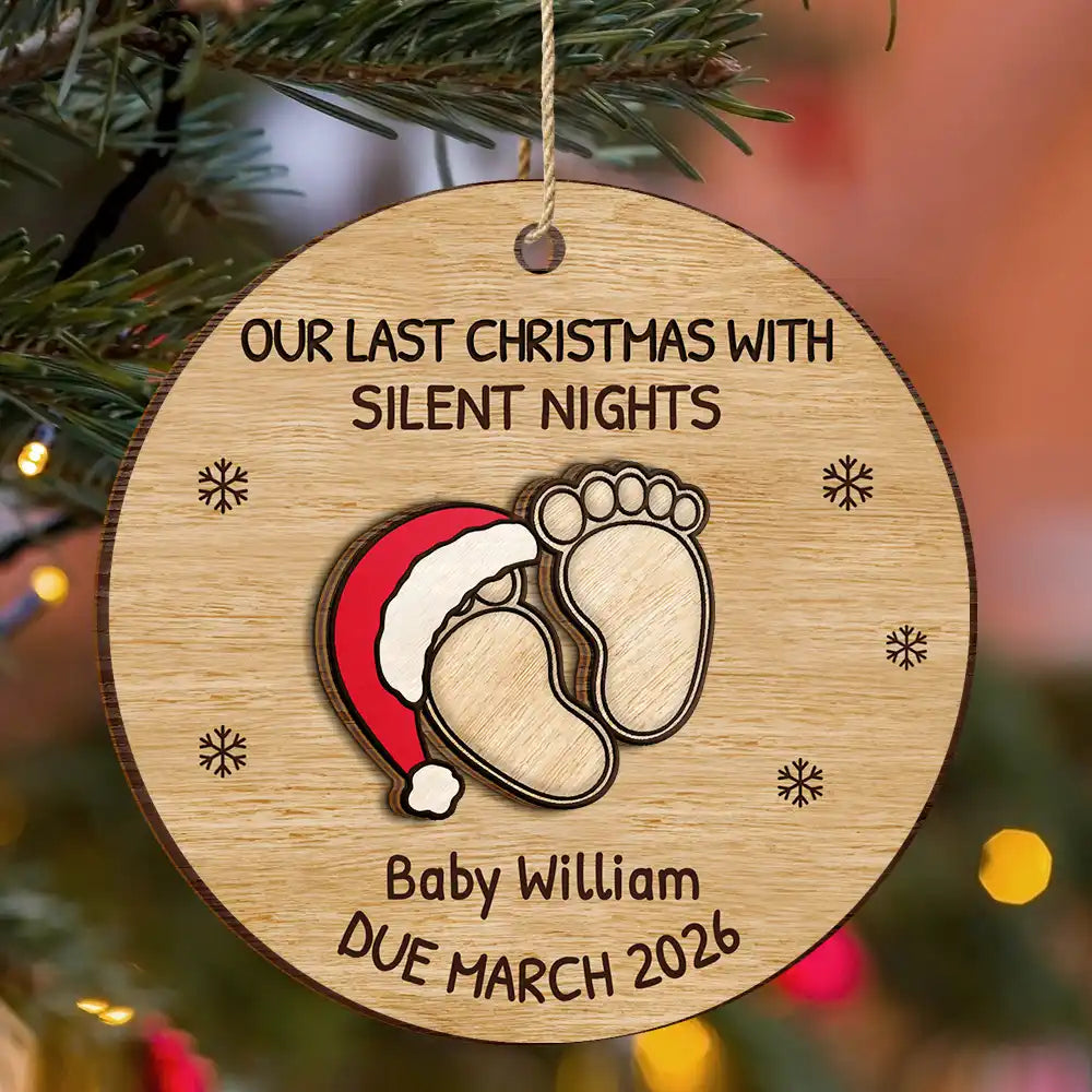 Christmas, New Dad, New baby, New Mom, Happy - Expecting Baby Last Christmas With Silent Night - Personalized 2-Layered Wooden Ornament