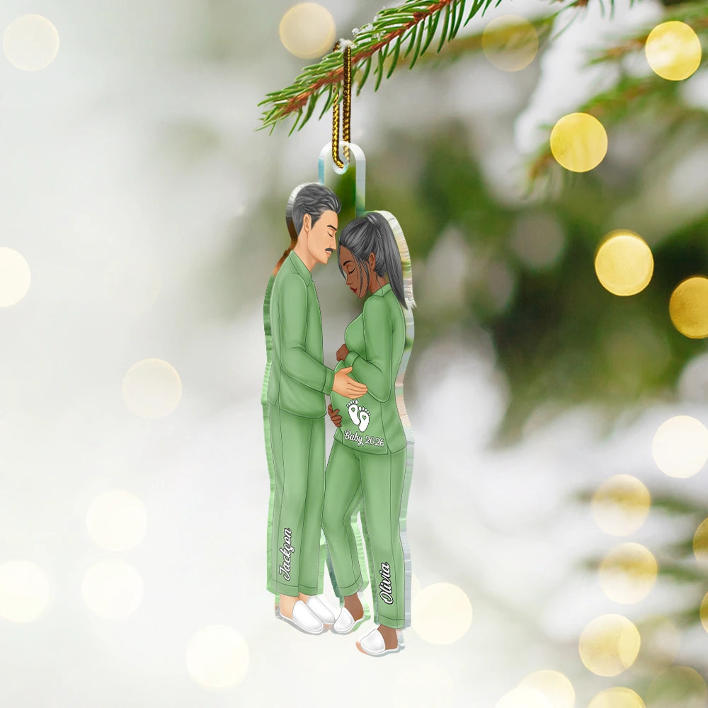 Family, New baby, New Mom, New Dad, Christmas, Happy - Expecting Parents Christmas Pregnancy - Personalized Custom Shaped Acrylic Ornament