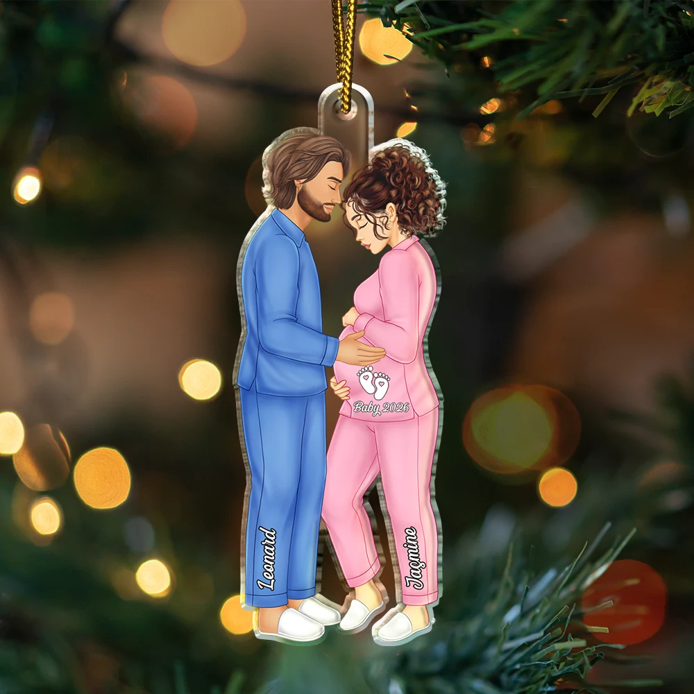 Family, New baby, New Mom, New Dad, Christmas, Happy - Expecting Parents Christmas Pregnancy - Personalized Custom Shaped Acrylic Ornament