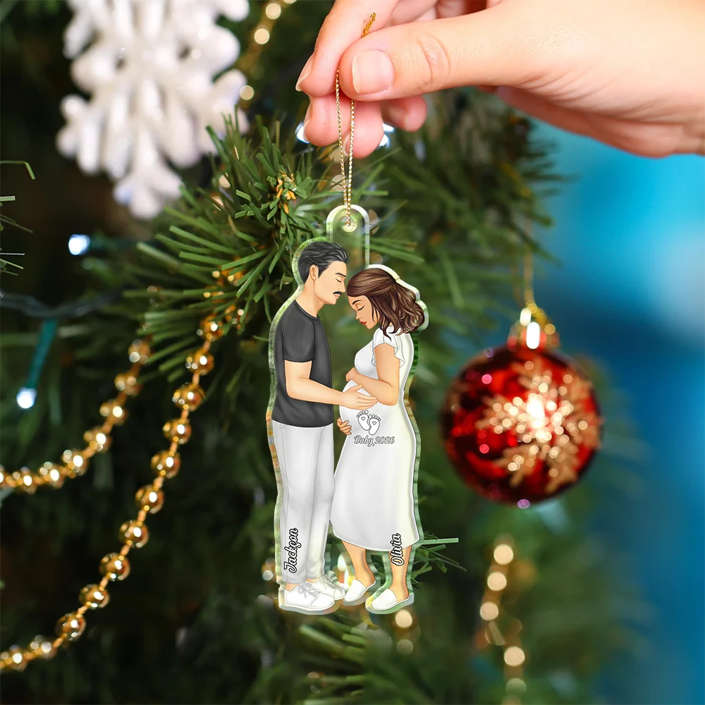 Family, New baby, New Mom, New Dad, Christmas, Happy - Expecting Parents Christmas Pregnancy - Personalized Custom Shaped Acrylic Ornament