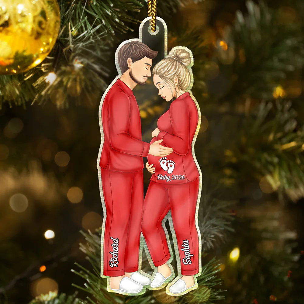 Family, New baby, New Mom, New Dad, Christmas, Happy - Expecting Parents Christmas Pregnancy - Personalized Custom Shaped Acrylic Ornament