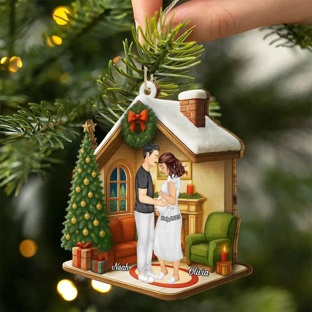 New Dad,New baby,New Mom,Christmas,Love - Expecting Parents Christmas Pregnancy - Personalized Custom Shaped Wooden Ornament