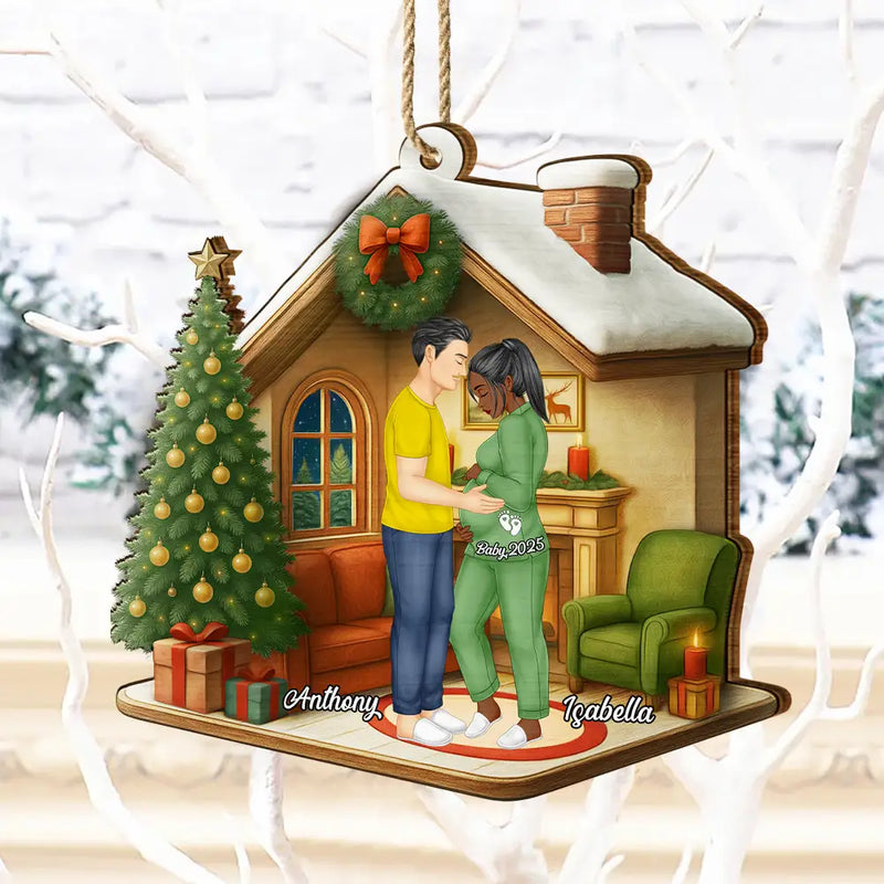 New Dad,New baby,New Mom,Christmas,Love - Expecting Parents Christmas Pregnancy - Personalized Custom Shaped Wooden Ornament