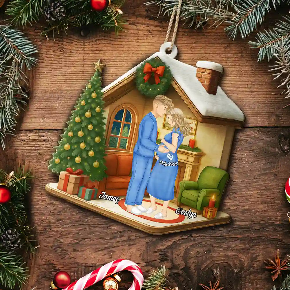 New Dad,New baby,New Mom,Christmas,Love - Expecting Parents Christmas Pregnancy - Personalized Custom Shaped Wooden Ornament