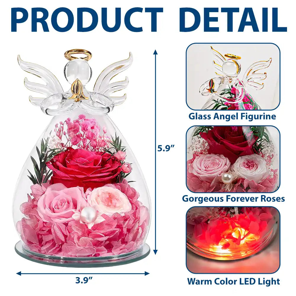 Gift For Mother,Mom - Daughters (Adult),Happy - The Love Between Mother & Daughter - Personalized Flower In Glass Angel Figurine