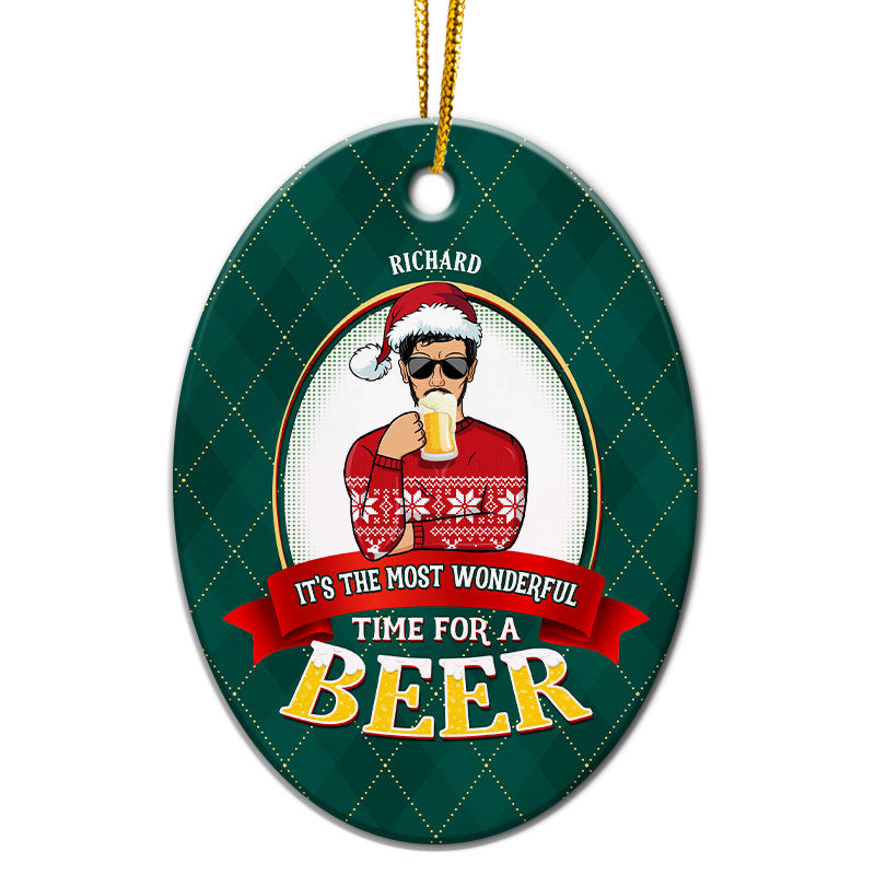 Most Wonderful Time Beer - Christmas Gifts - Personalized Custom Oval Ceramic Ornament