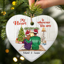 Christmas Couple My Heart Is Wherever You Are - Christmas Gift - Personalized Custom Heart Ceramic Ornament