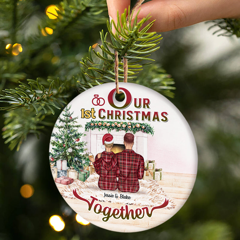 Christmas Family Couple First Christmas Together - Personalized Custom Circle Ceramic Ornament