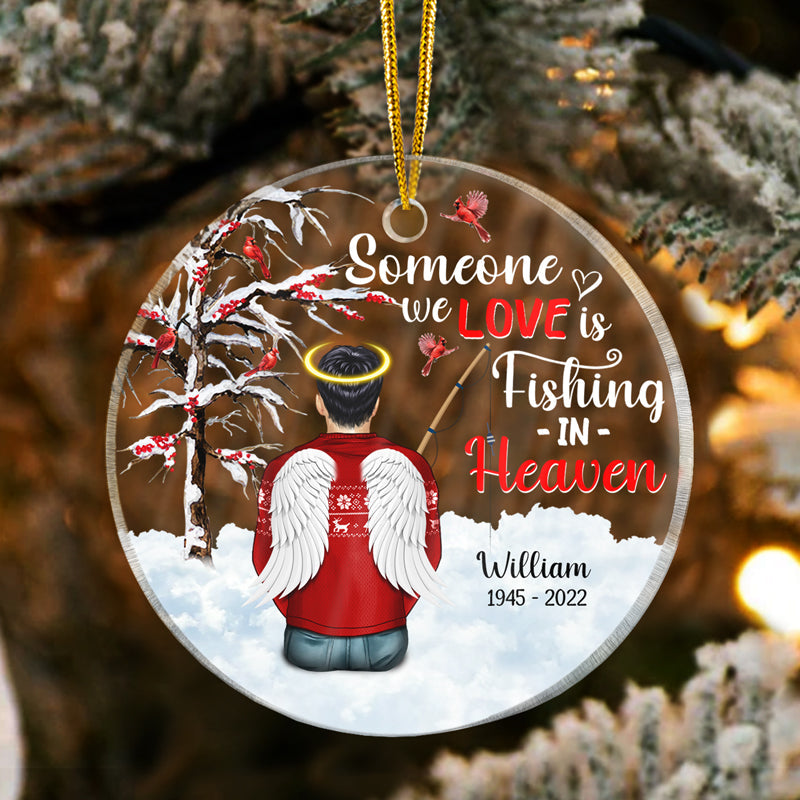 Christmas Memorial Gift Fishing In Heaven - Personalized Custom Circle Acrylic Ornament