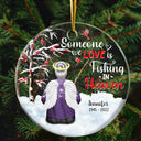 Christmas Memorial Gift Fishing In Heaven - Personalized Custom Circle Acrylic Ornament