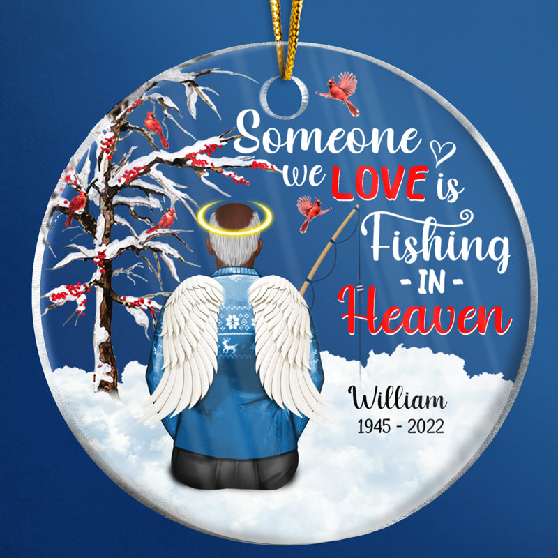 Christmas Memorial Gift Fishing In Heaven - Personalized Custom Circle Acrylic Ornament