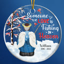Christmas Memorial Gift Fishing In Heaven - Personalized Custom Circle Acrylic Ornament