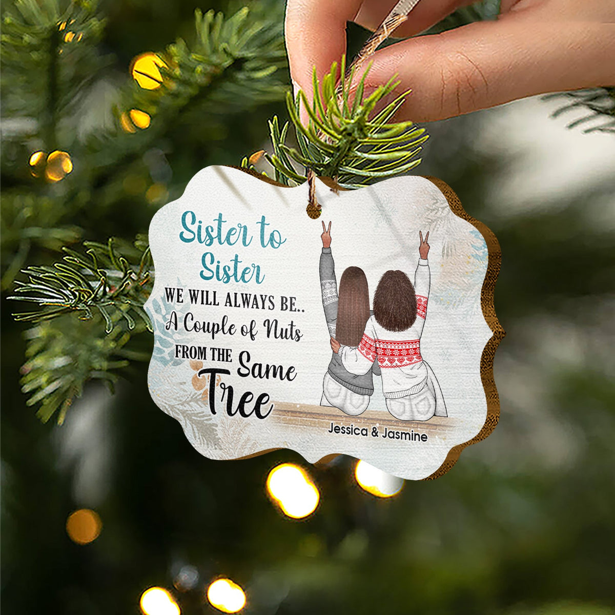 Noël du même arbre - Cadeau pour sœurs - Décoration en bois personnalisée