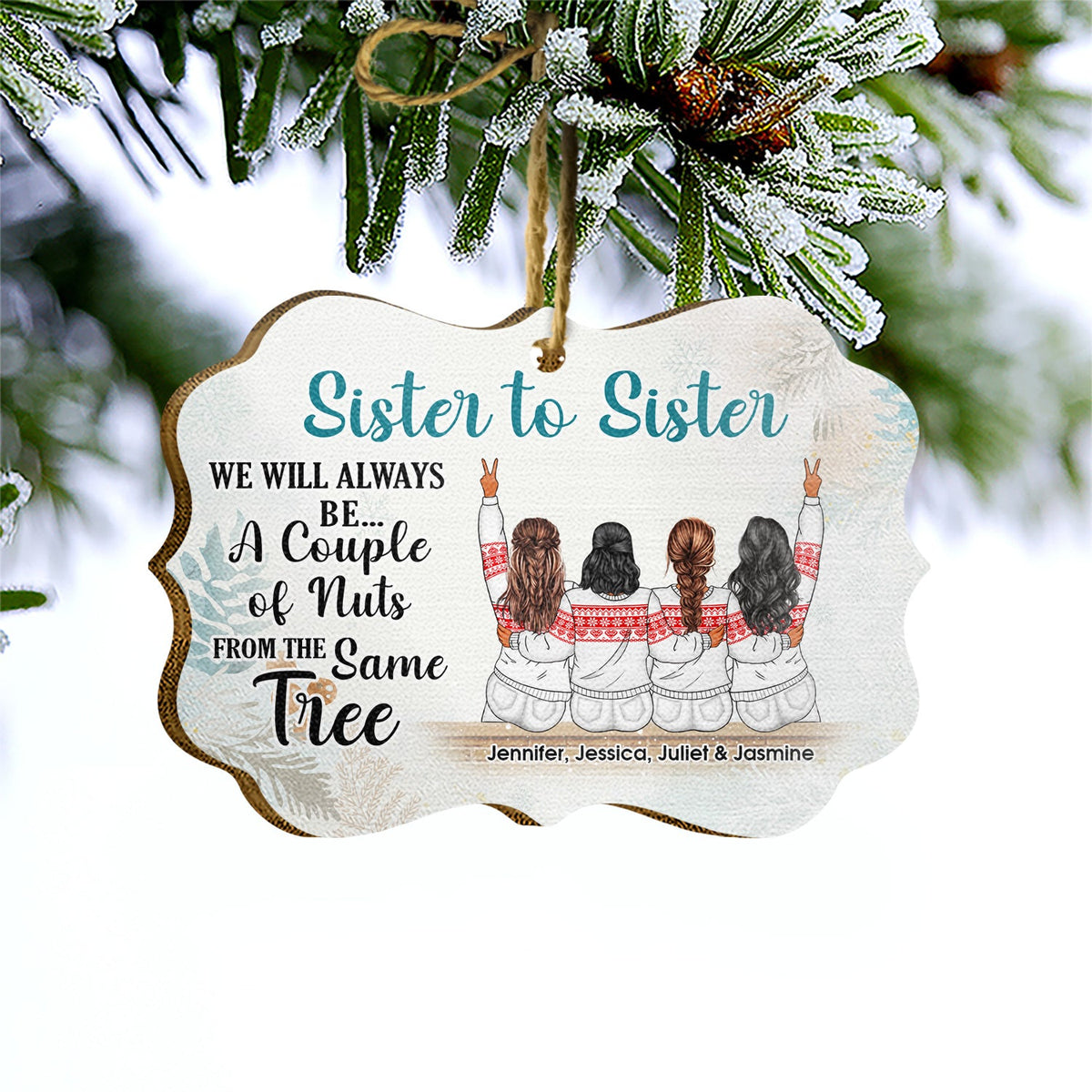 Noël du même arbre - Cadeau pour sœurs - Décoration en bois personnalisée