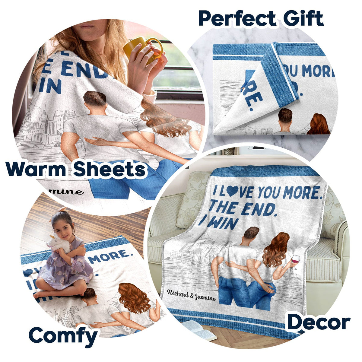 Couple Je t'aime plus que tout Fin - Couverture polaire personnalisée