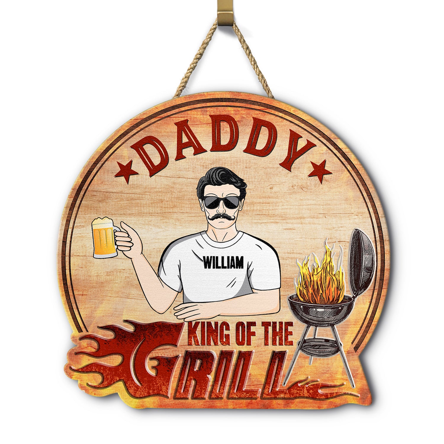Grilling Father Gift King Of The Grill - Gift For Dad, Grandpa - Personalized Custom Shaped Wood Sign