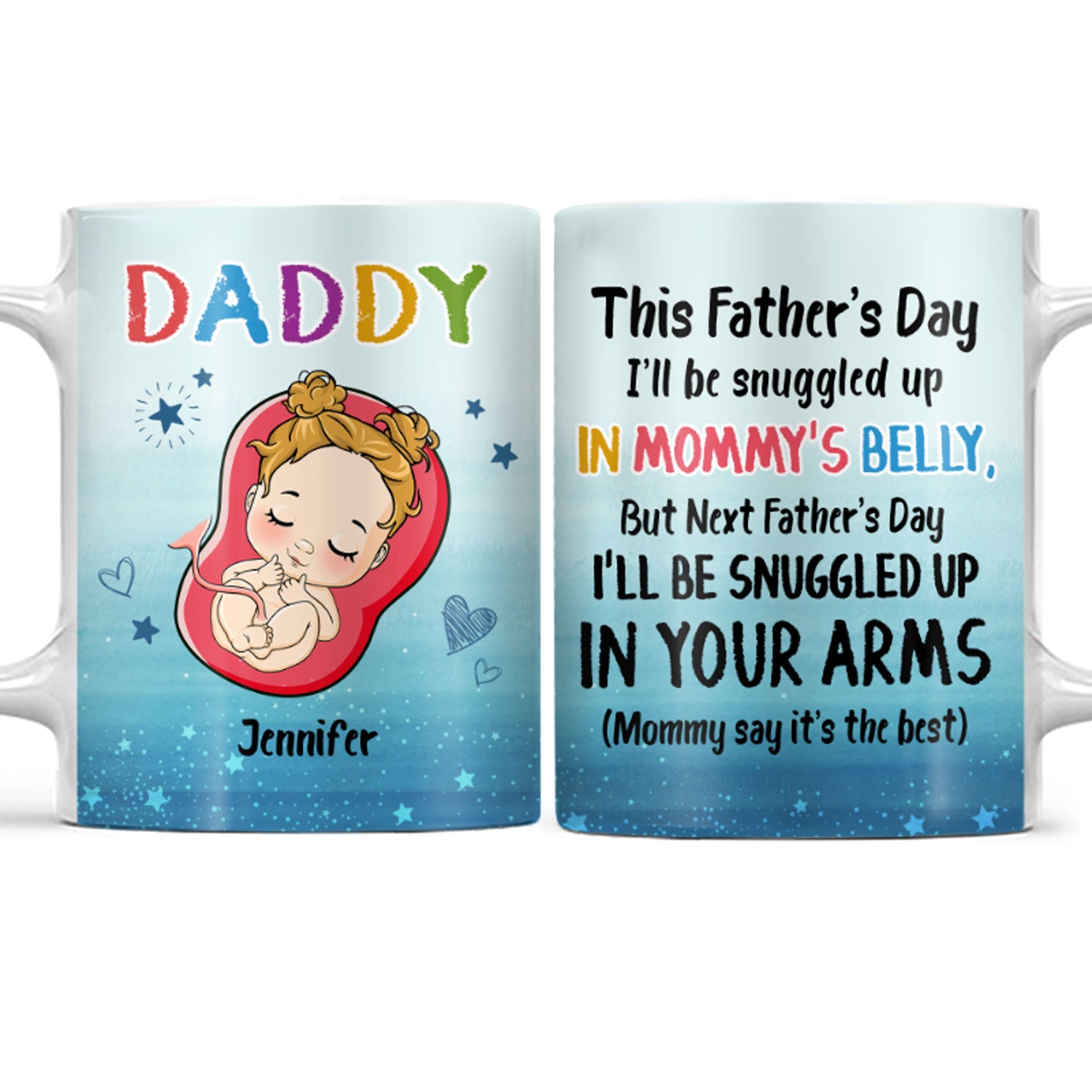 Father Snuggle Up In Mommy Tummy - Gift For Father - Personalized Custom White Edge-to-Edge Mug