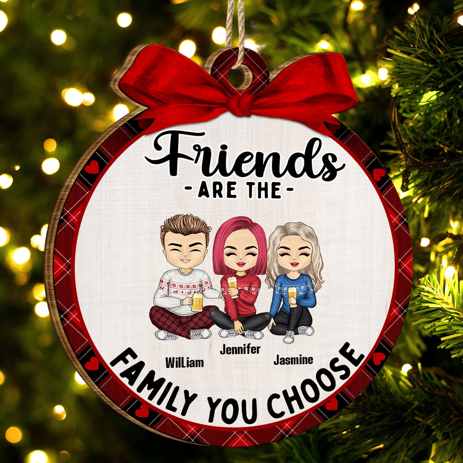 Christmas Bestie Friends Are The Family You Choose - Gift For Bestie - Personalized Custom Shaped Wooden Ornament