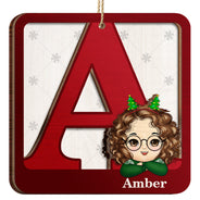 Nom de l'alphabet - Cadeau de Noël pour enfants - Décoration en bois personnalisée à 2 couches