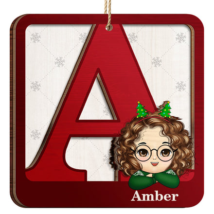 Nom de l'alphabet - Cadeau de Noël pour enfants - Décoration en bois personnalisée à 2 couches