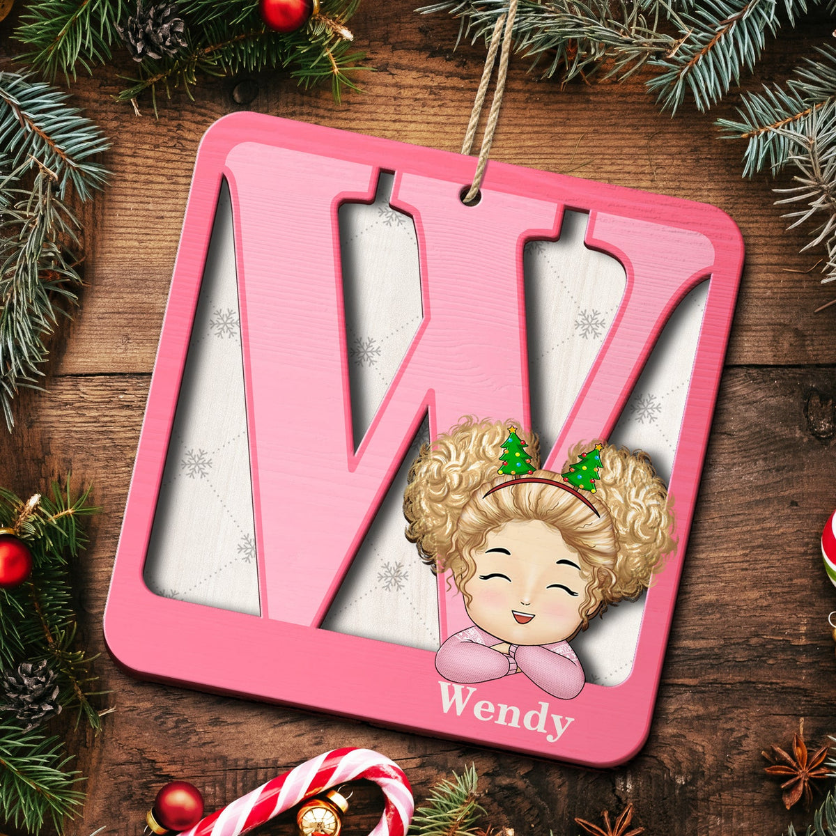 Nom de l'alphabet - Cadeau de Noël pour enfants - Décoration en bois personnalisée à 2 couches