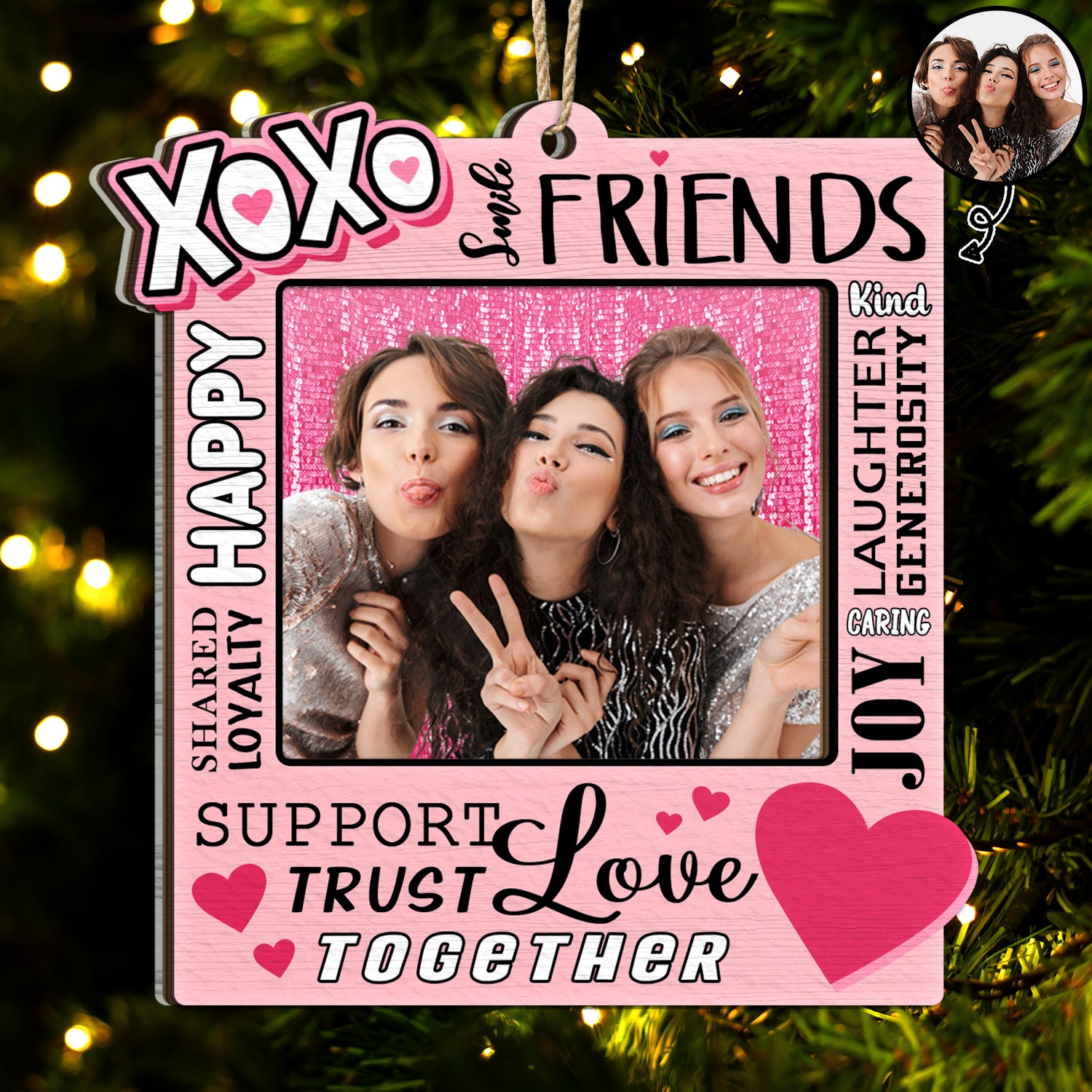 Custom Photo XOXO Friends - Christmas Gift For Besties - Personalized 2-Layered Mix Ornament