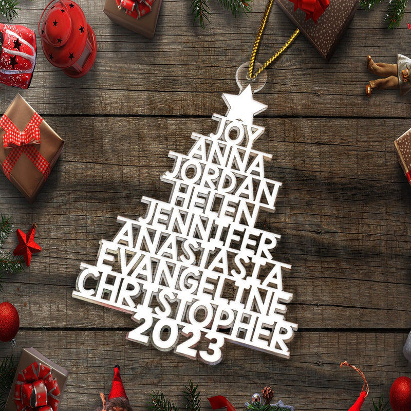Christmas Tree Family Bestie Coworker Custom Name - Gift For Family, Coworker, Besties - Personalized Cutout Acrylic Ornament