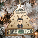 Fardeau financier - Cadeau de Noël pour fils et fille - Ornement en bois découpé personnalisé, ornement porte-monnaie