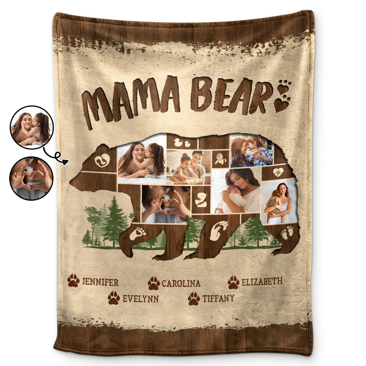 Custom Photo Mama Bear - Gift For Mother - Personalized Fleece Blanket