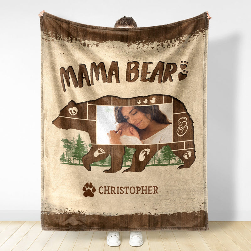 Custom Photo Mama Bear - Gift For Mother - Personalized Fleece Blanket