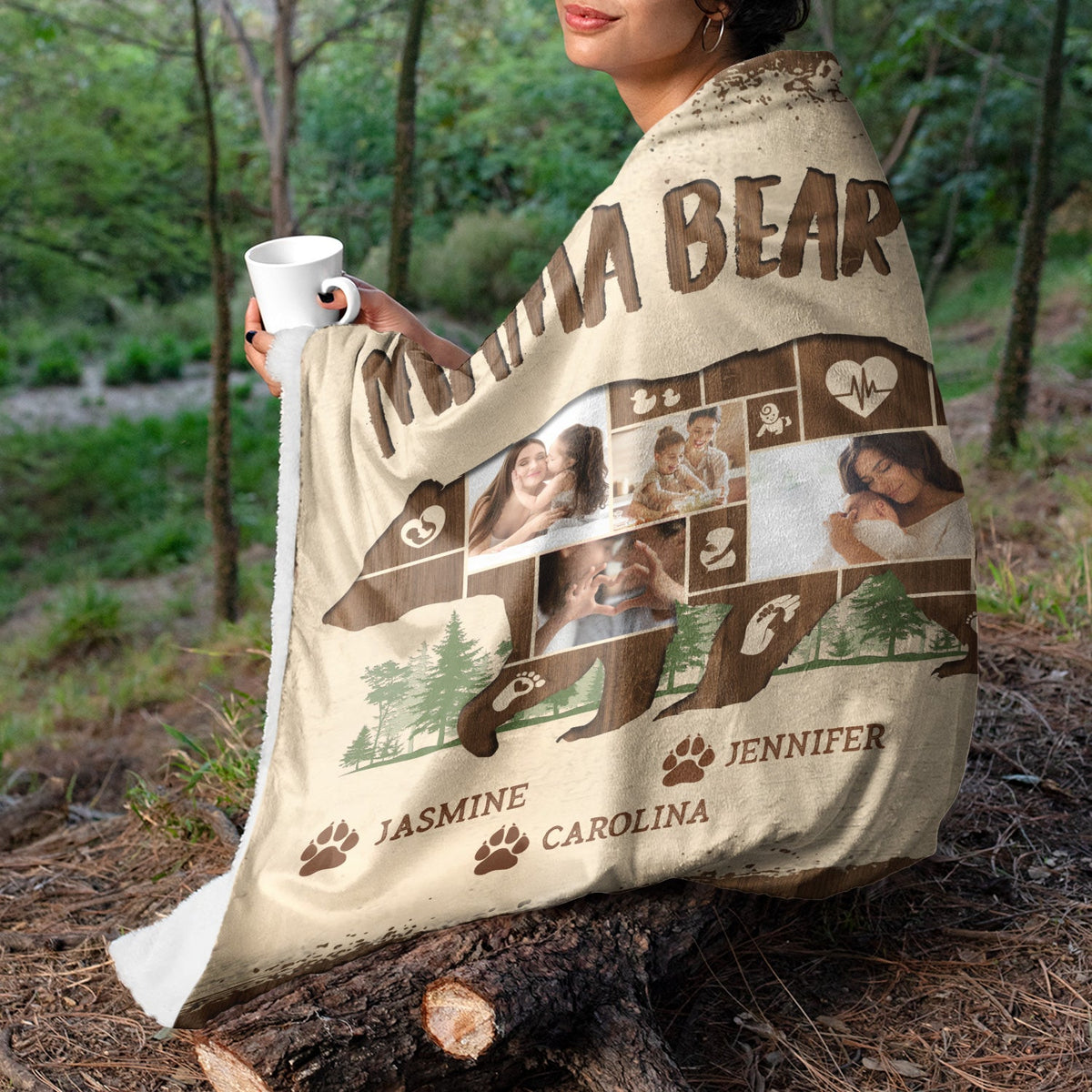 Custom Photo Mama Bear - Gift For Mother - Personalized Fleece Blanket