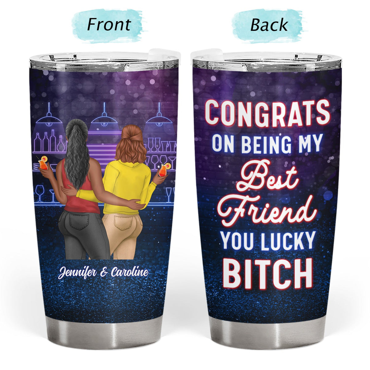 Congrats On Being My Sister - Bestie Personalized Custom 14oz Stainless Steel Tumbler With Handle - Halloween Gift For Best Friends, BFF, Sisters