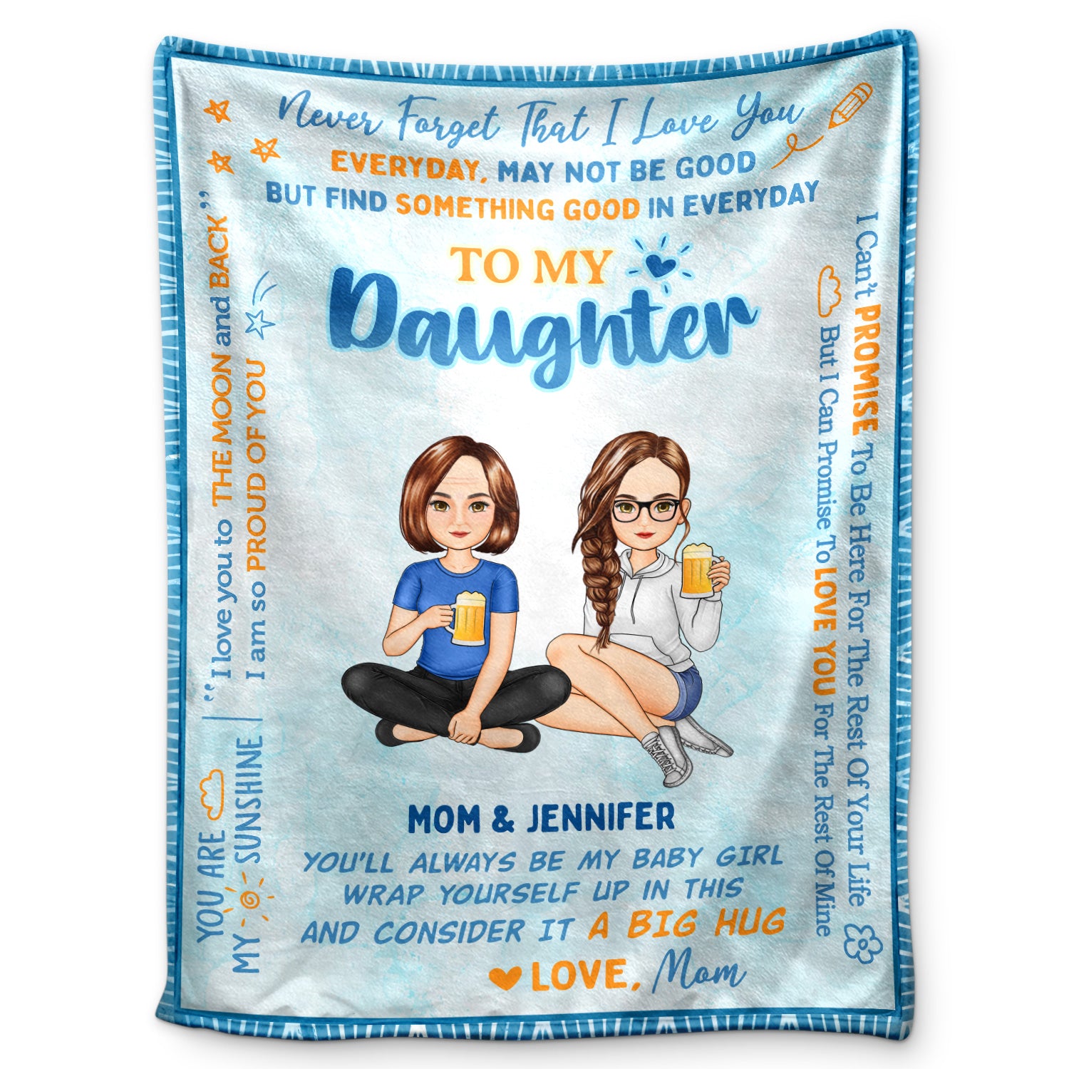 Mother & Daughter To My Daughter Love You To The Moon & Back - Gift For Mother & Daughter - Personalized Fleece Blanket, Sherpa Blanket