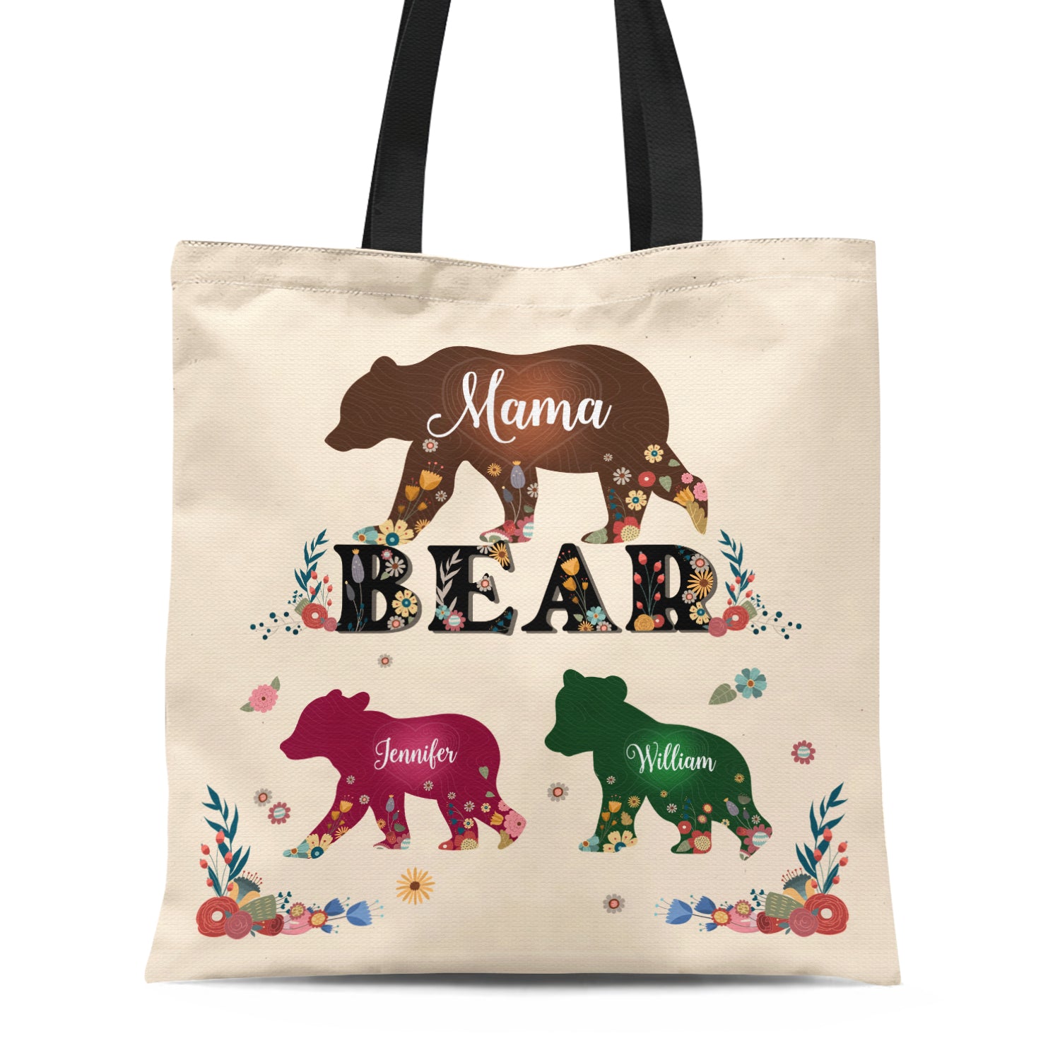 Mama Bear - Gift For Mother - Personalized Zippered Canvas Bag
