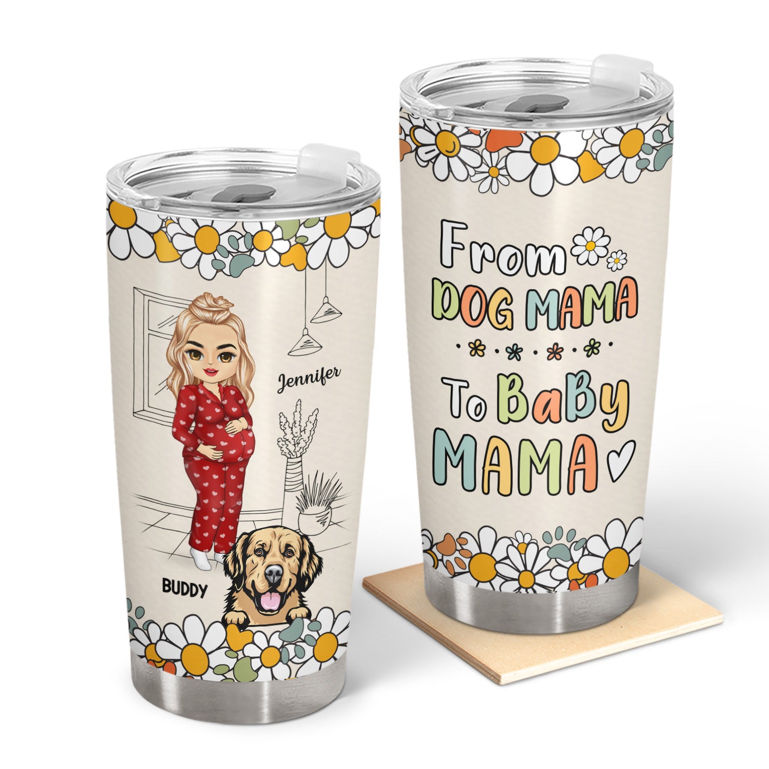 From Dog Mama To Baby Mama - Gift For Mother To Be Dog Mom - Personalized Tumbler