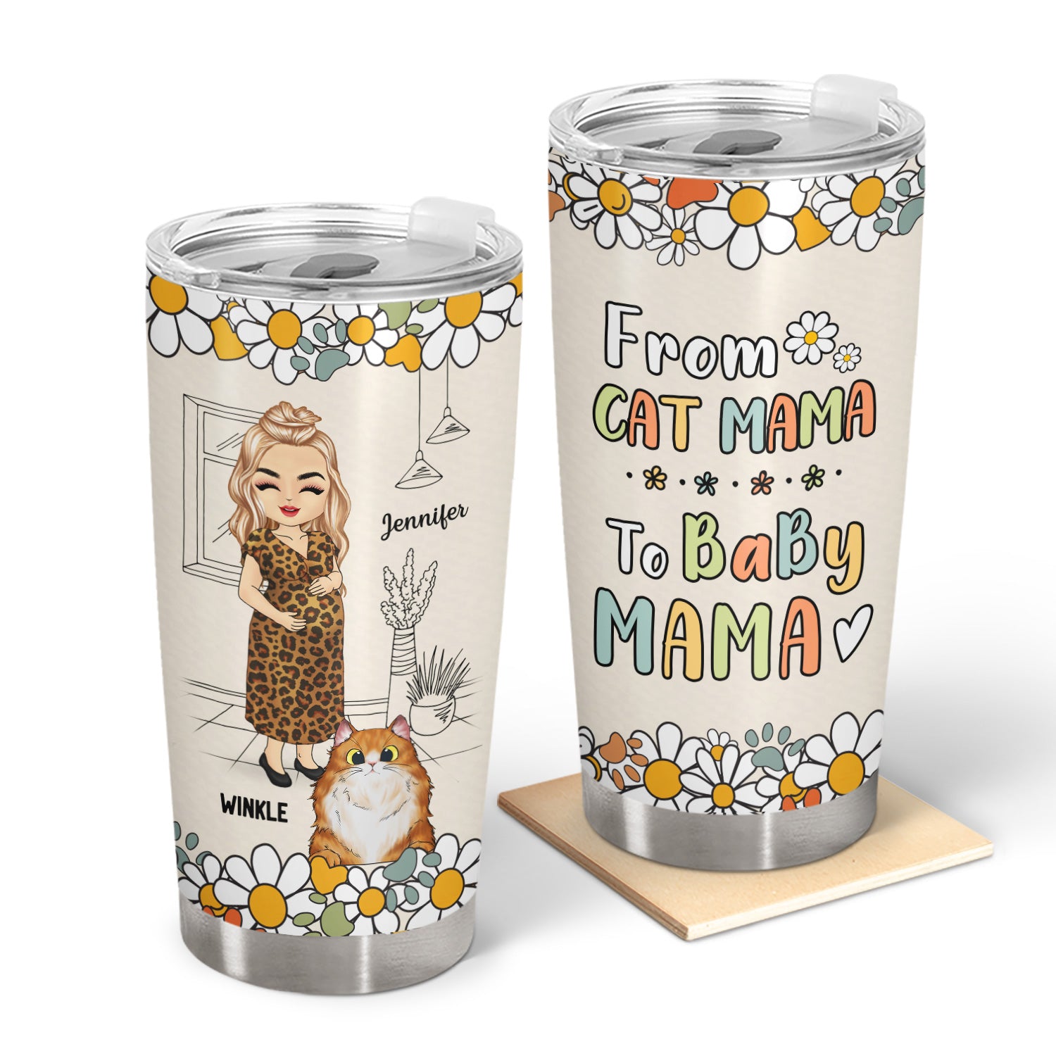 From Cat Mama To Baby Mama - Gift For Mother To Be Cat Mom - Personalized Tumbler