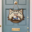 You & Me And The Cats - Gift For Cat Lovers, Gift For Couple - Personalized Custom Shaped Wood Sign