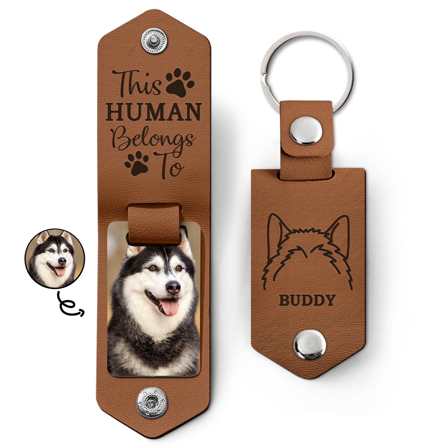 Custom Photo Dog Portrait - Gift For Pet Owners, Pet Lovers - Personalized Leather Photo Keychain